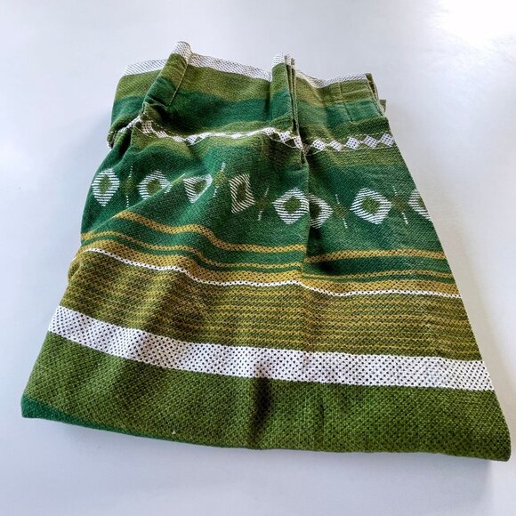 Vintage 70s pleated curtain panel, multiple tones green stripes, single panel - Picture 7 of 7
